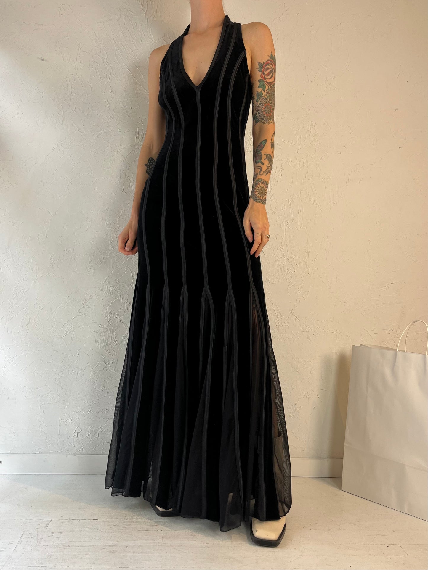 Y2k 'Bellissima' Black Velvet Evening Gown / Small - Medium