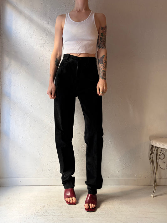 90s 'Danier' Black Suede Leather Pants / Small