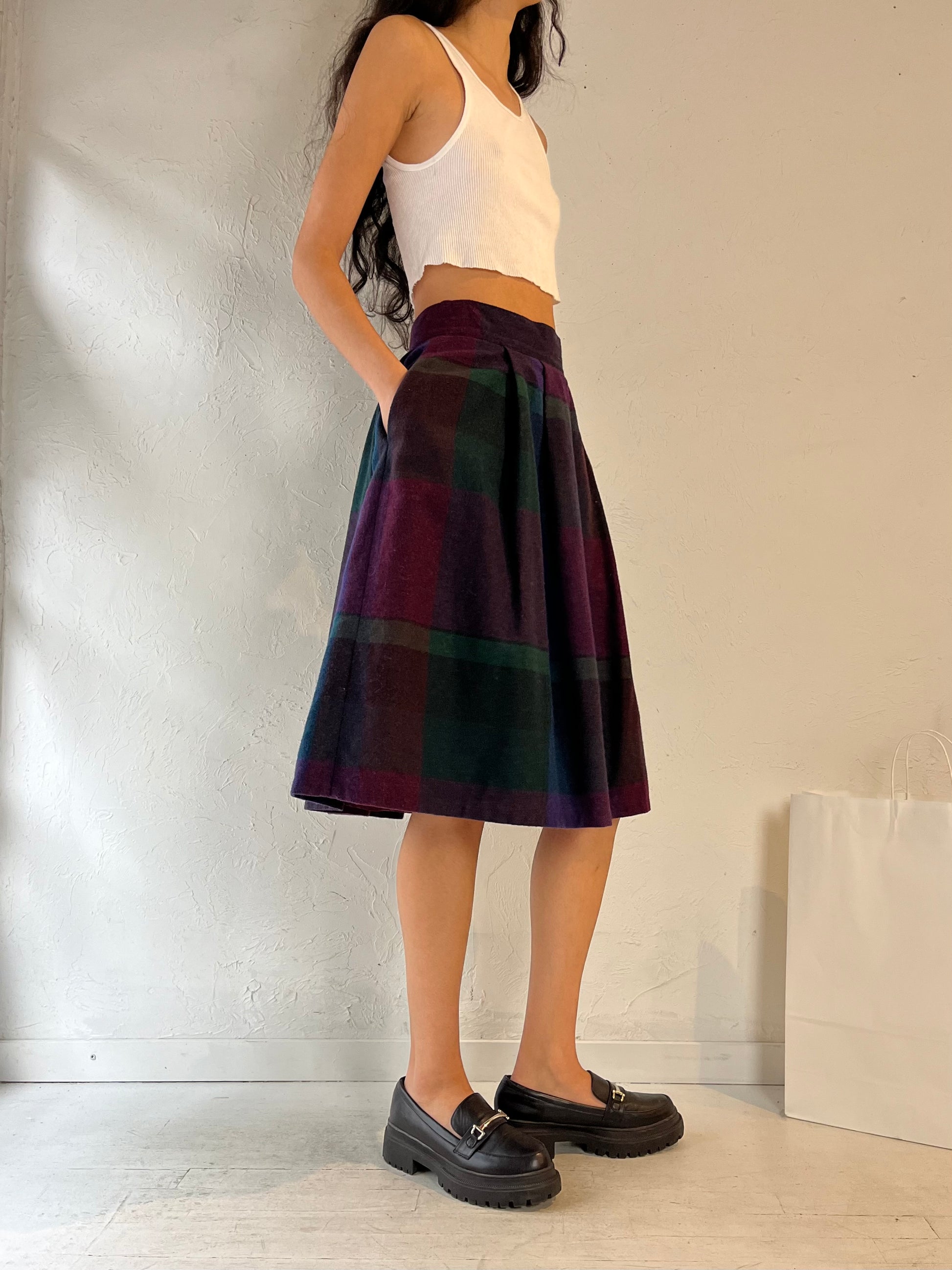 80s ‘Louben’ Plaid Knit Midi Skirt / Small