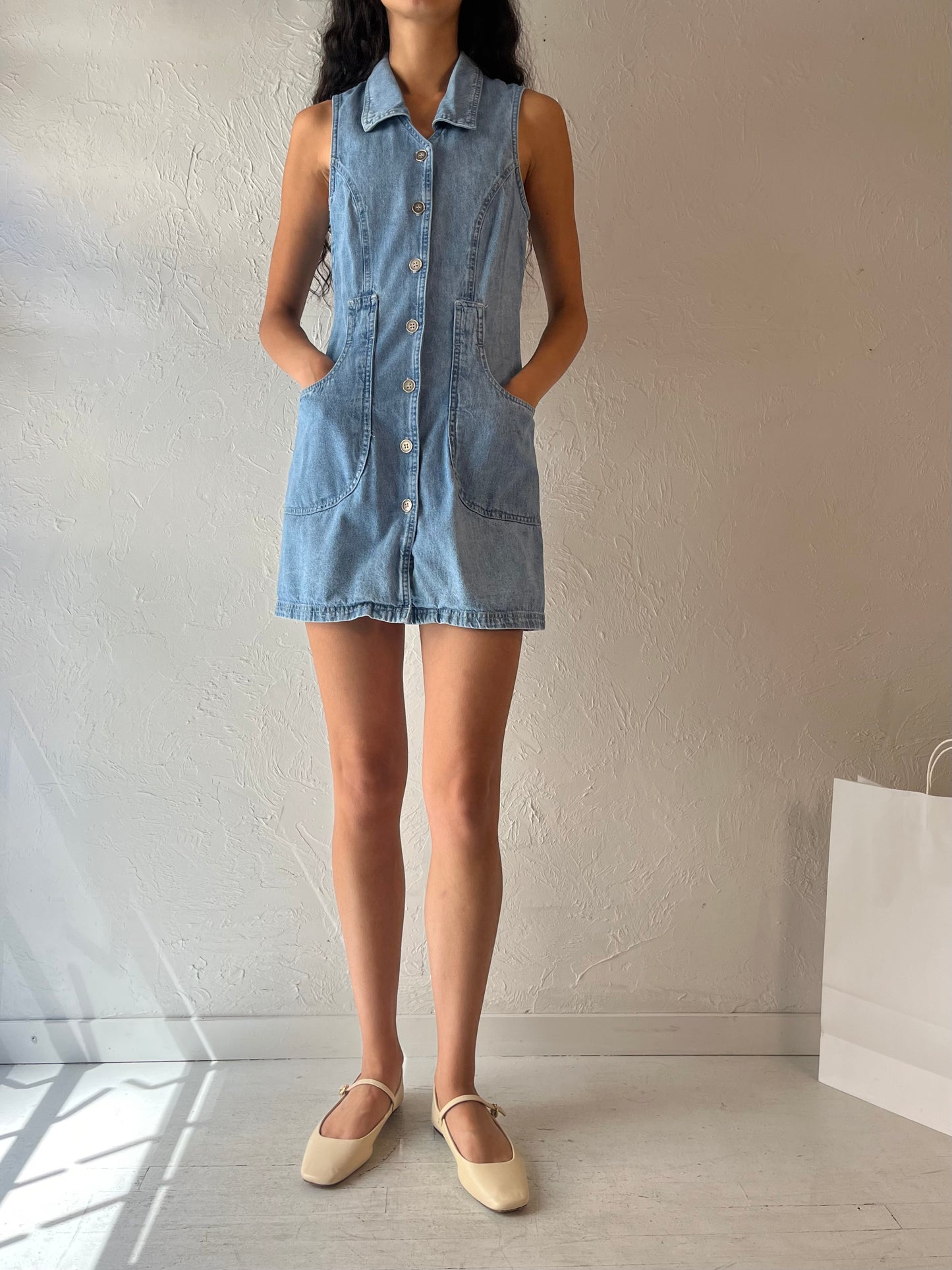 90s 'Vintage Studio' Collared Denim Mini Dress / Small