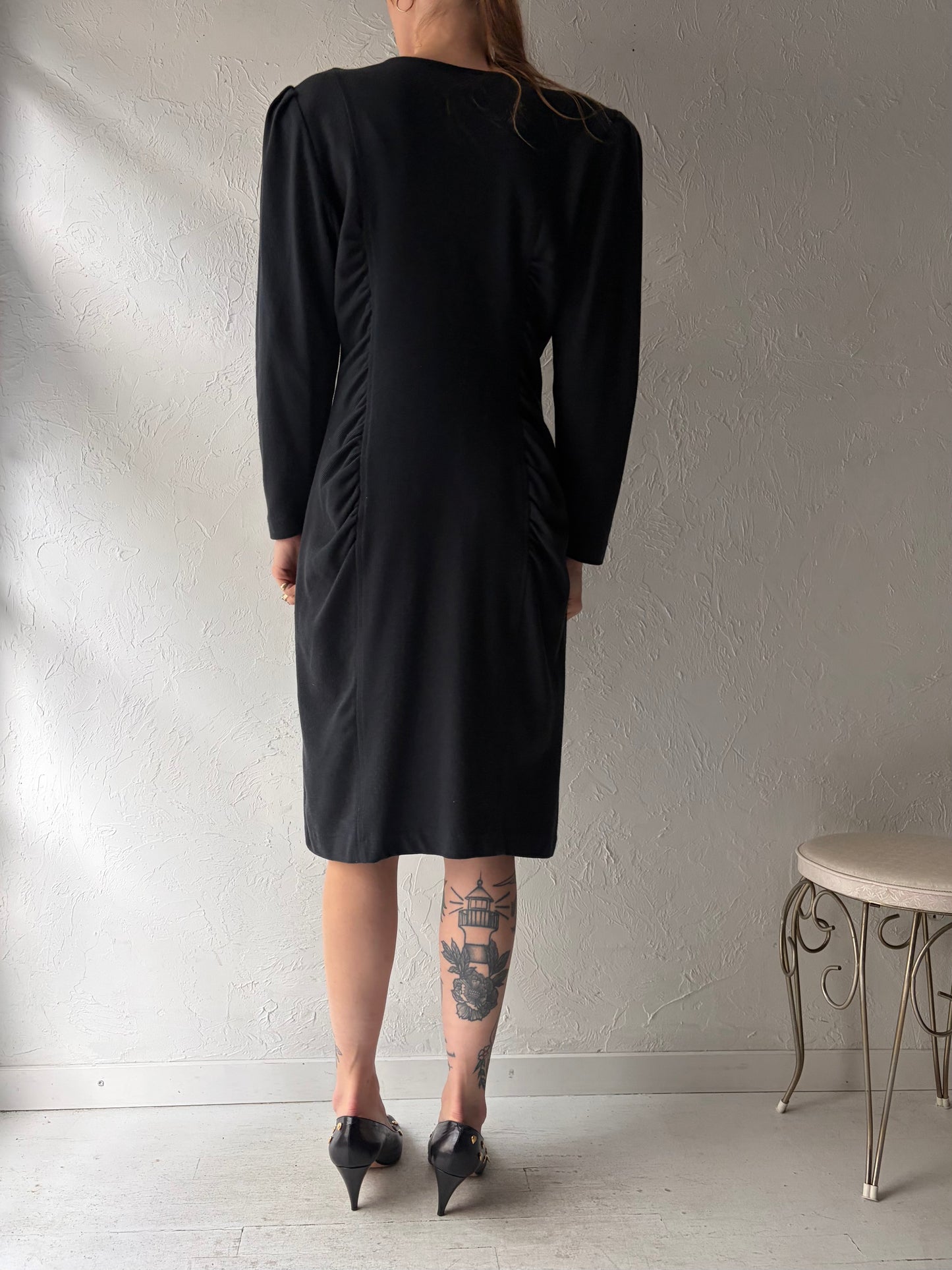 80s 'Chorus Line' Black Knit Dress / Medium