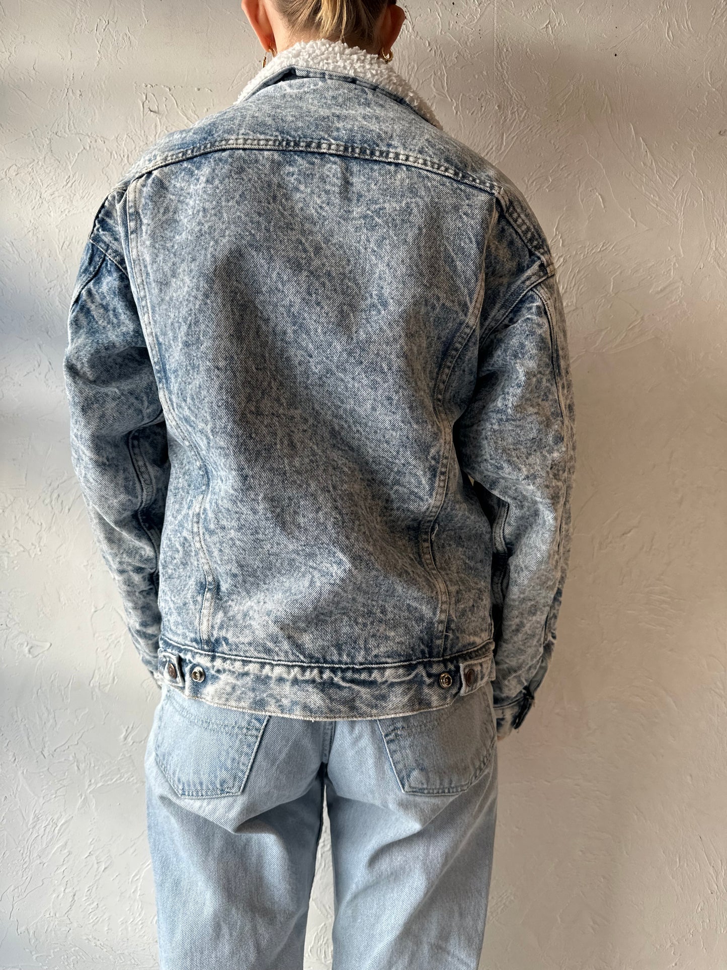 80s 'Levis' Acid Wash Faux Shearling Lined Denim Jacket / Small