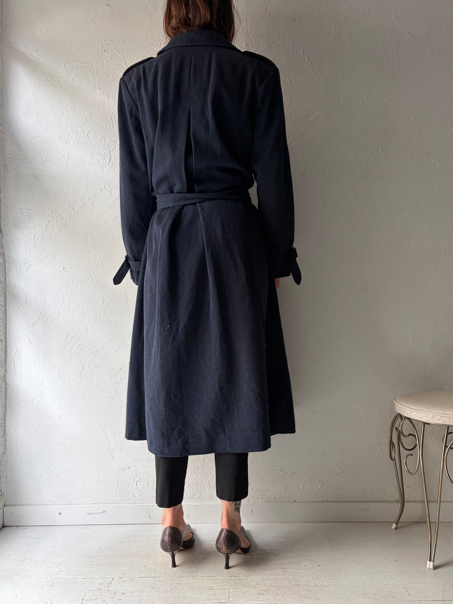 Vintage 'Pendleton' Navy Blue Wool Trench Coat / Medium