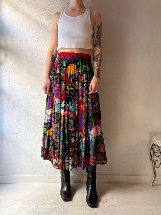 90s 'Billa' Patchwork Rayon Skirt / Small