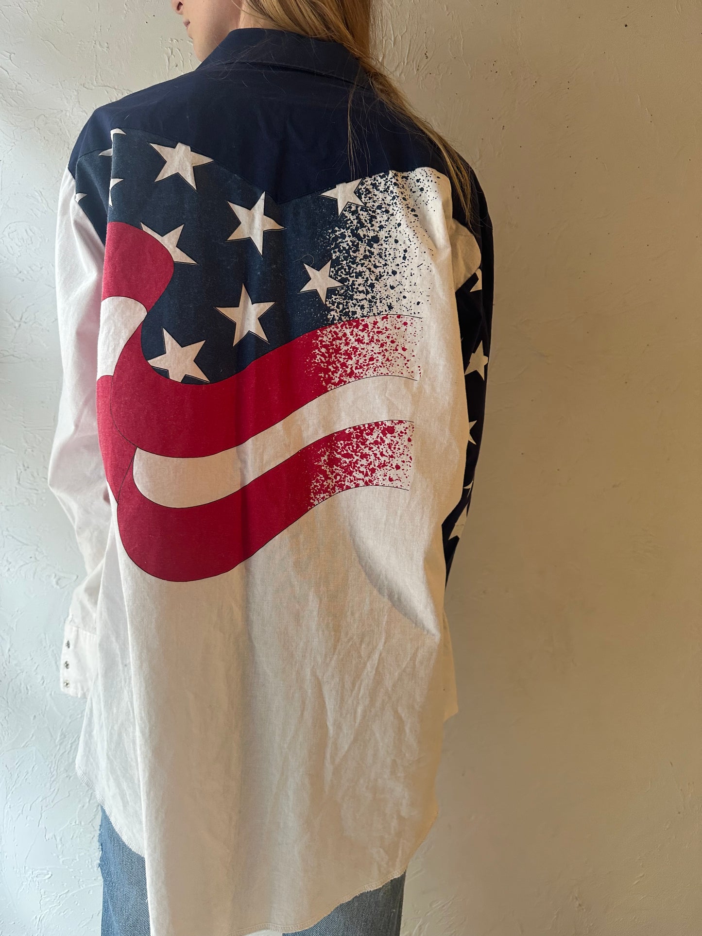 90s 'Wrangler' Cotton Western Pearl Snap Shirt / Large