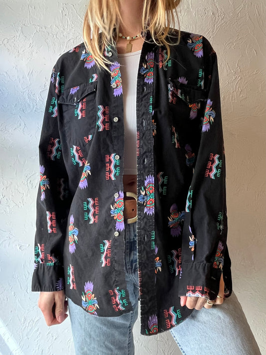 90s ‘Wrangler’ Novelty Print Button Up Western Shirt / Medium