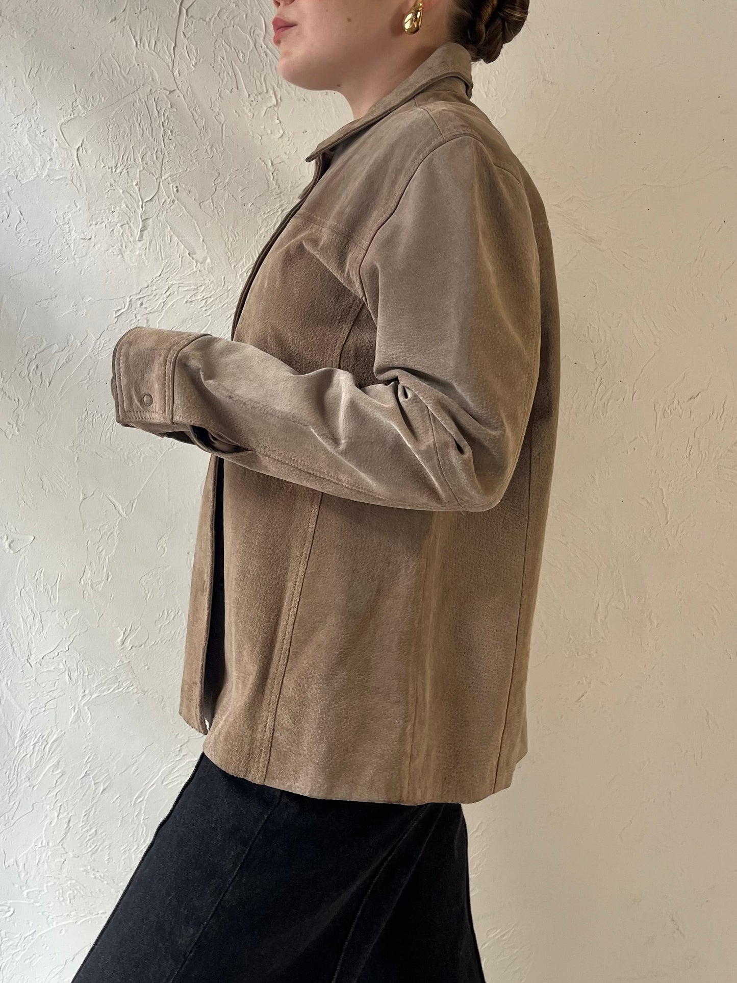 Y2k 'North Crest' Taupe Suede Jacket / L