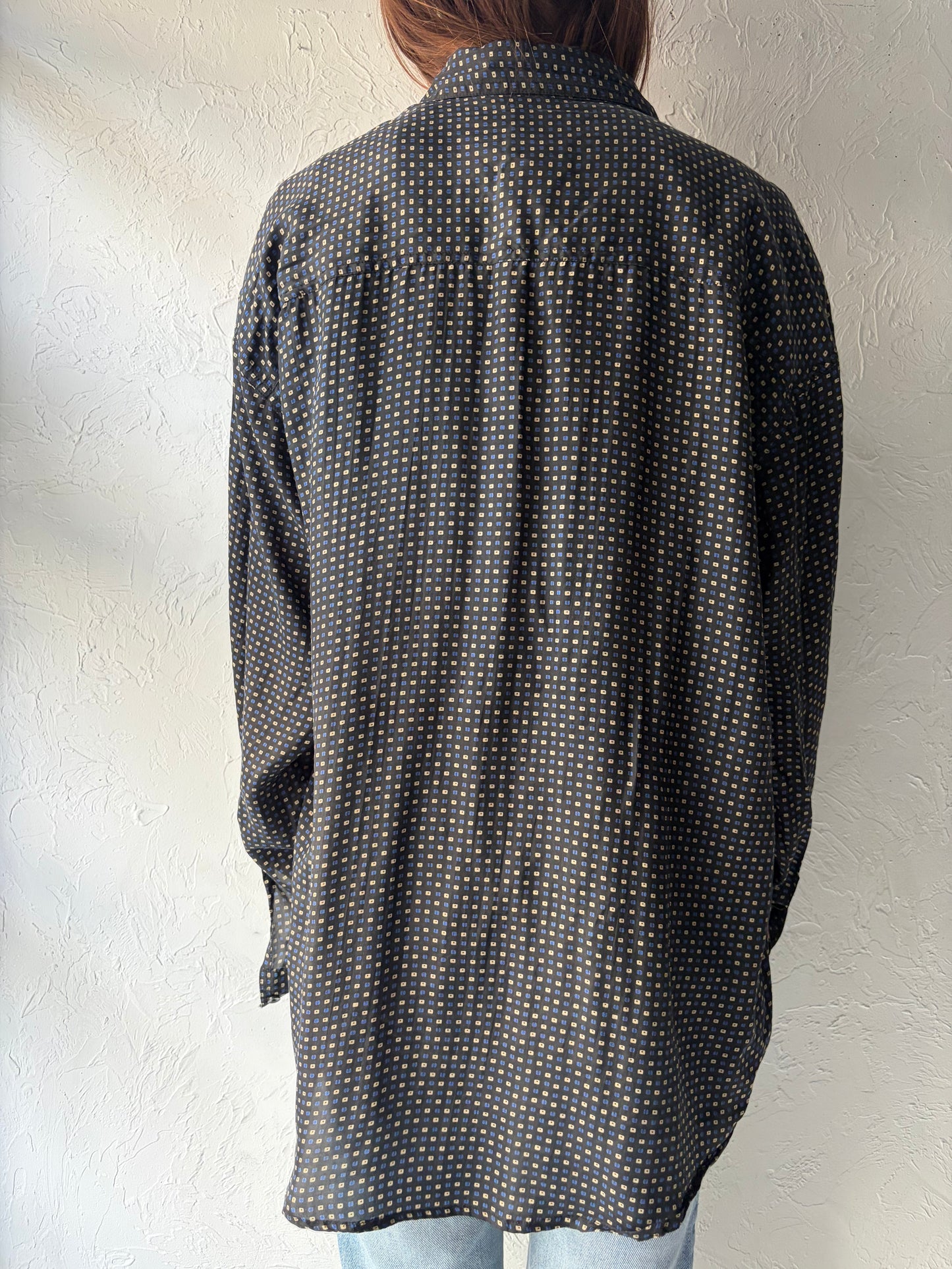 Y2k 'Bruno' Retro Patterned Silk Button Up Dress Shirt / XL