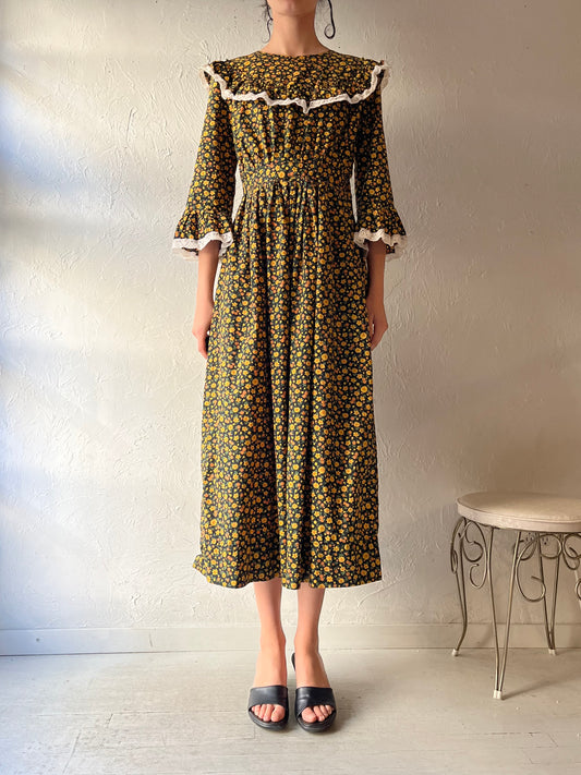 Vintage Handmade Floral Peasant Midi Dress / Small