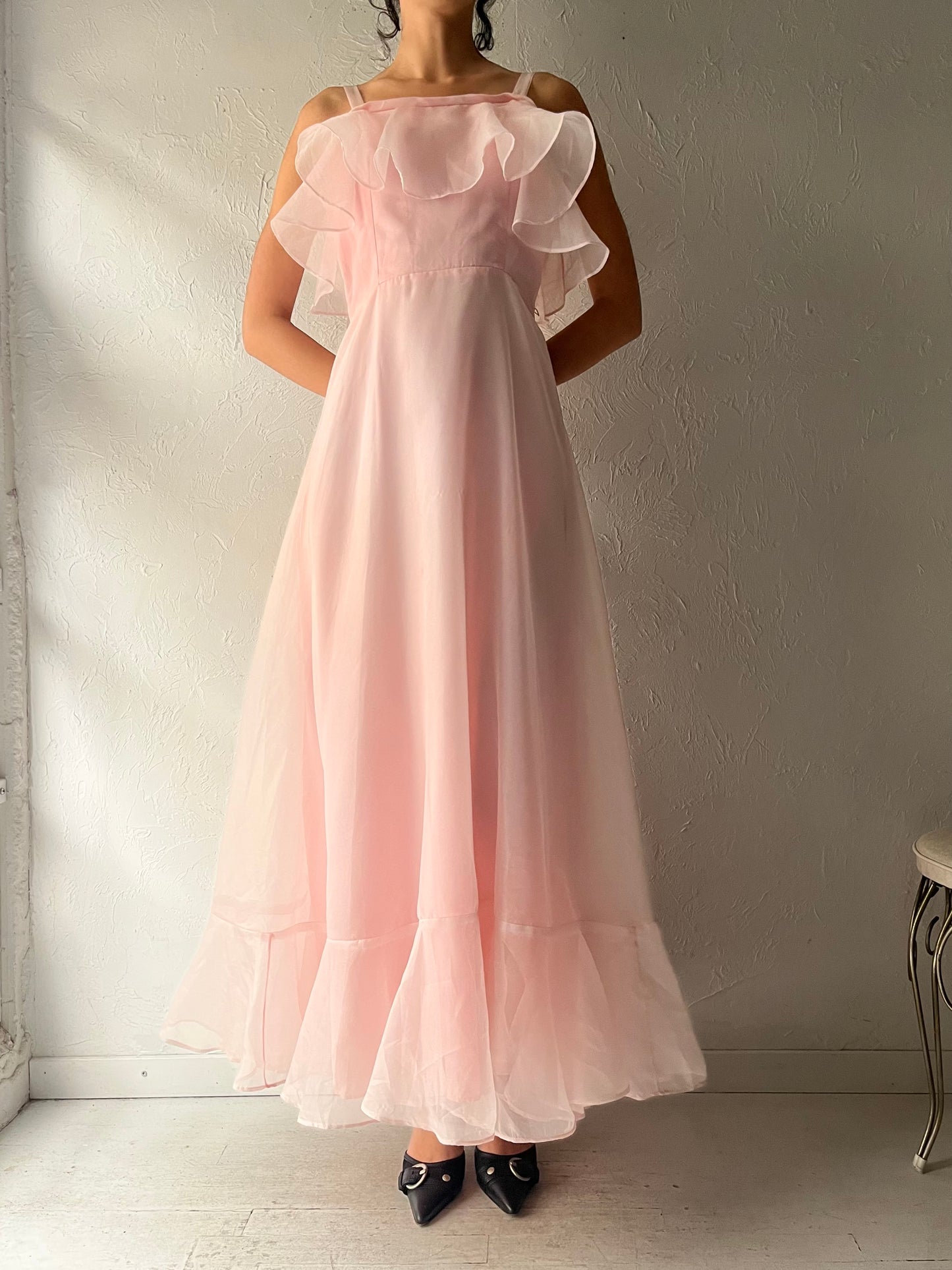 70s 'Zum Zum' Pink Formal Dress / Small