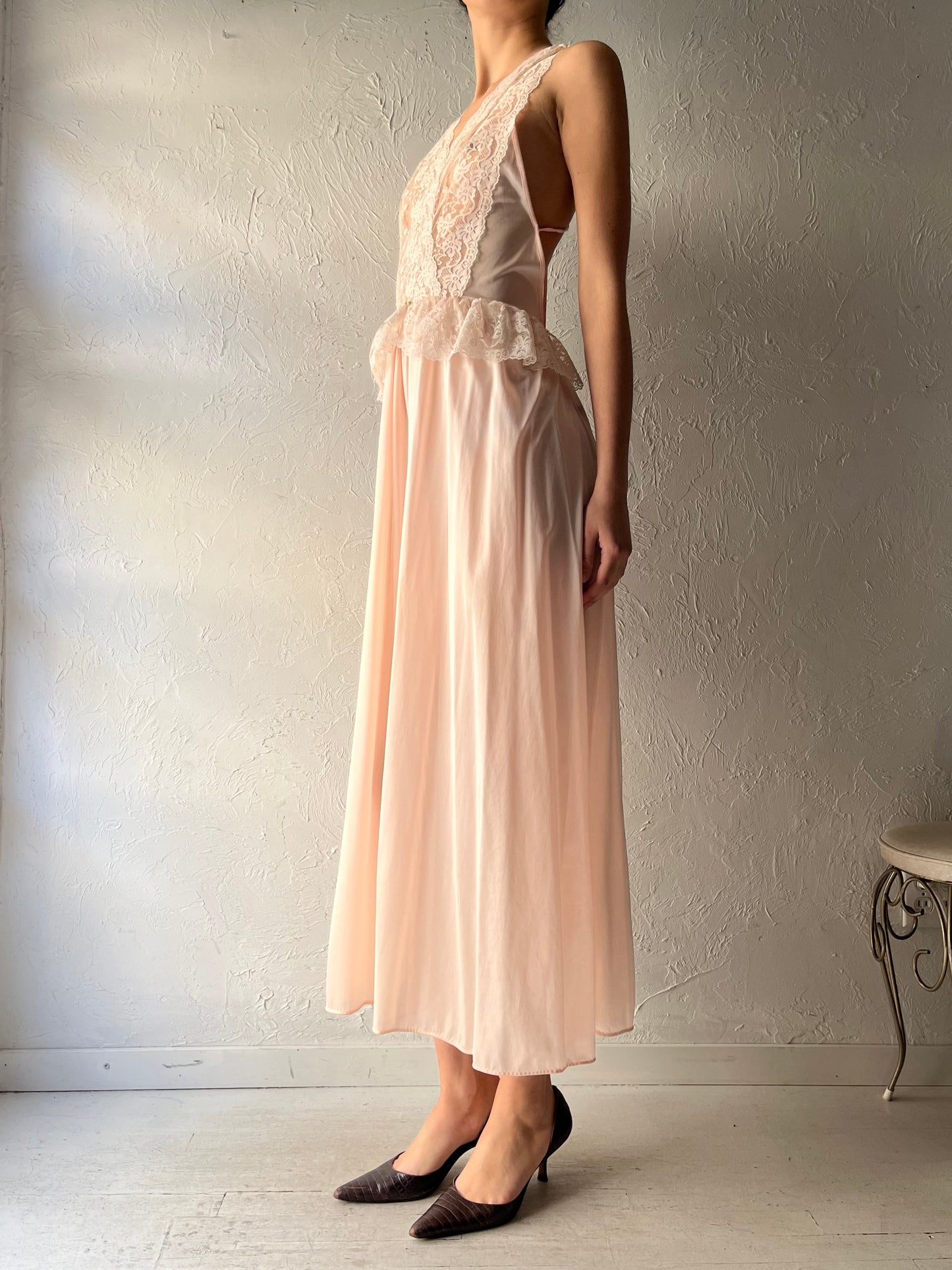 80s 'International Boutique' Pink Romantic Lingerie Slip Dress / Small