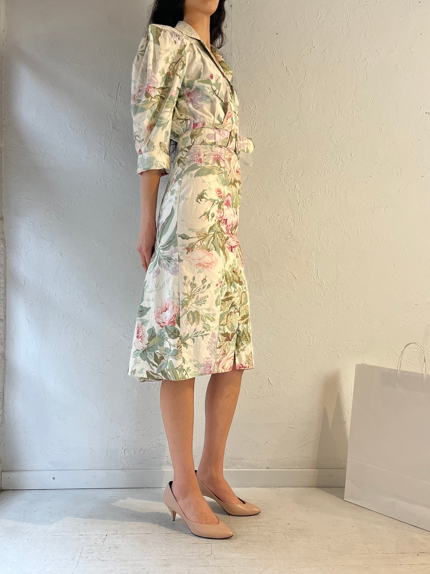 90s ‘Karen Alexander’ Collared Floral Shirt Dress/ Small
