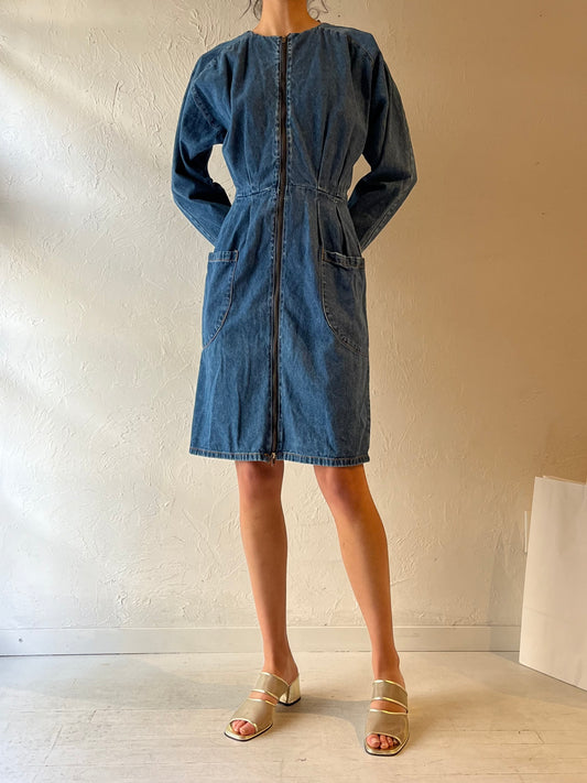 90s ‘CM’ Long Sleeve Denim Mini Dress / Medium