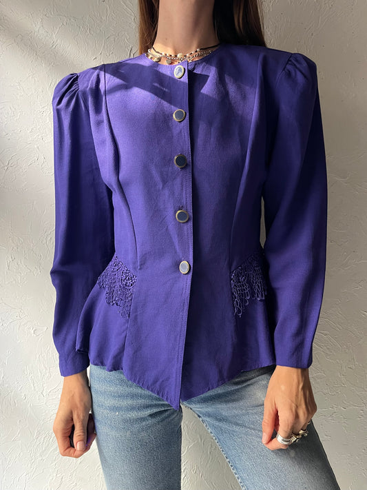 80s 'TC' Purple Long Sleeve Blouse Jacket / Small
