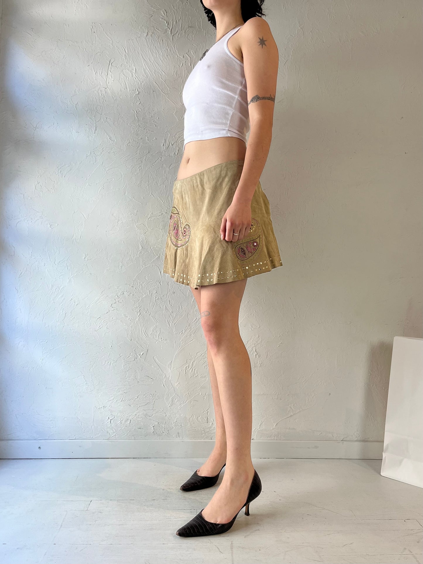 Y2k 'Wilsons' Suede Leather Micro Mini Skirt / Large