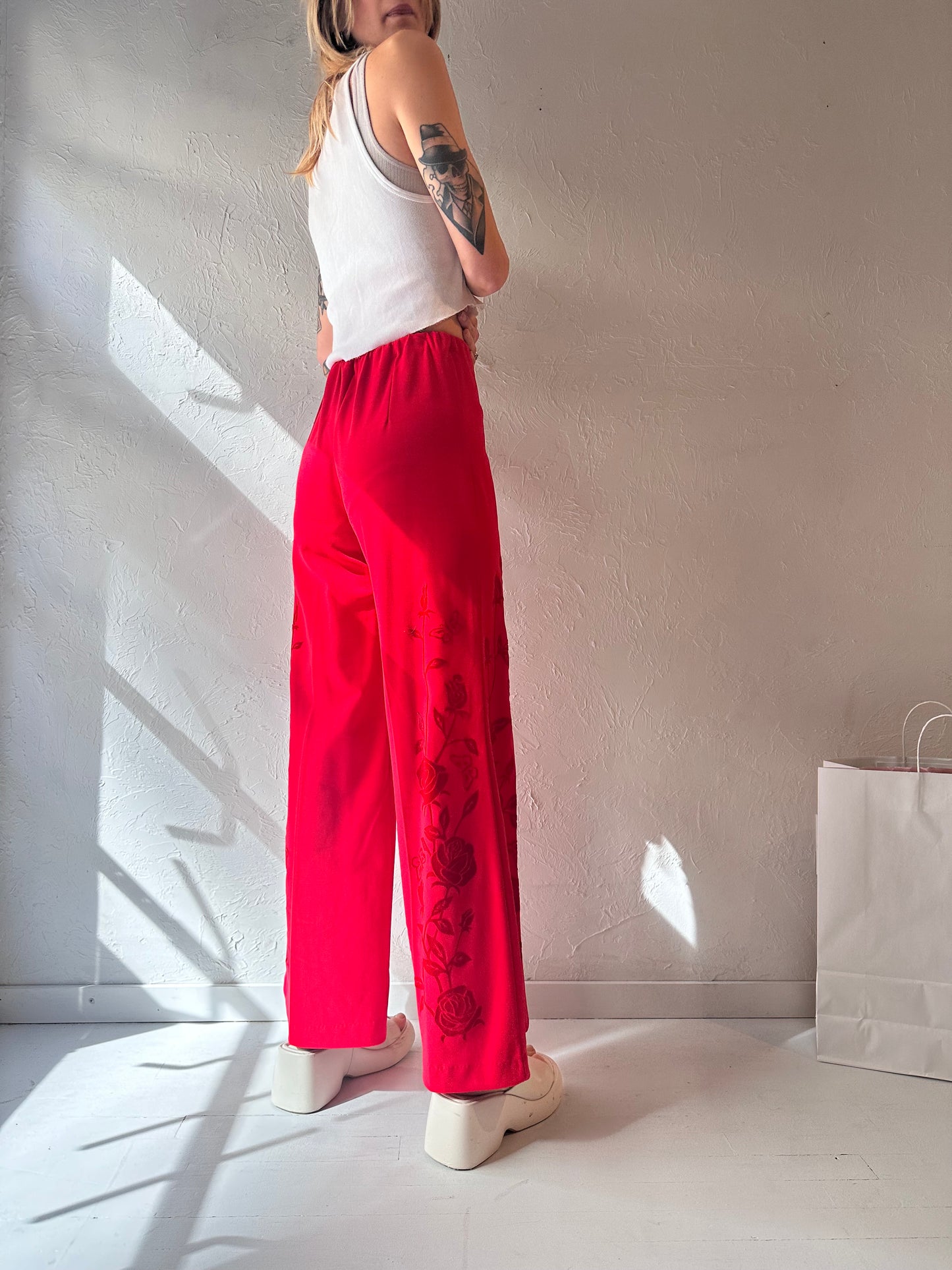 Vintage Handmade Red Bell Bottom Pants / Small