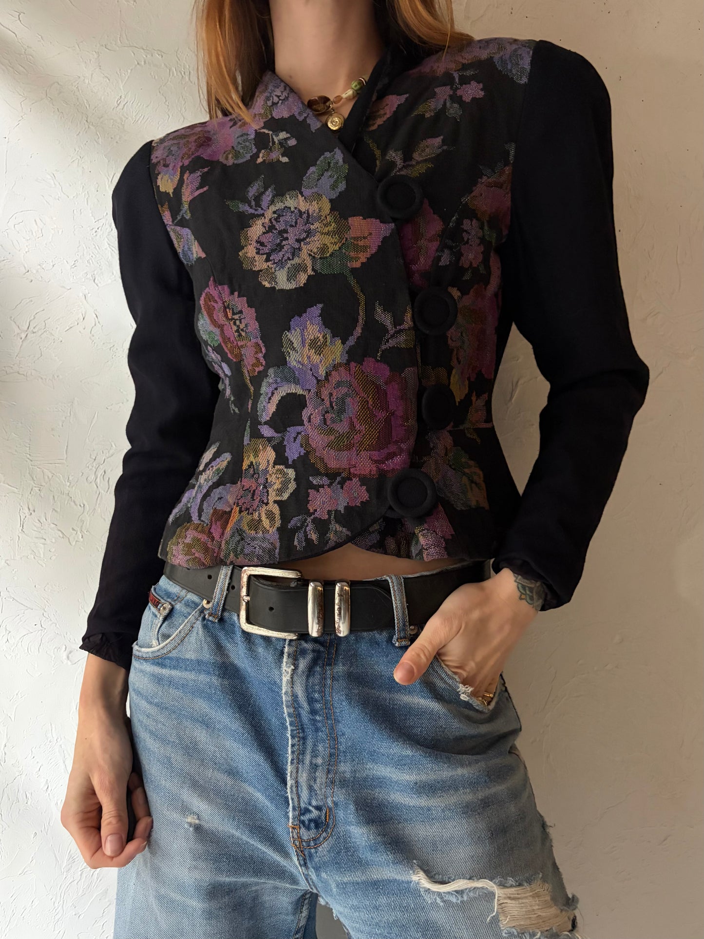 80s 'Joan Sparks' Floral Tapestry Jacket / Small - Medium