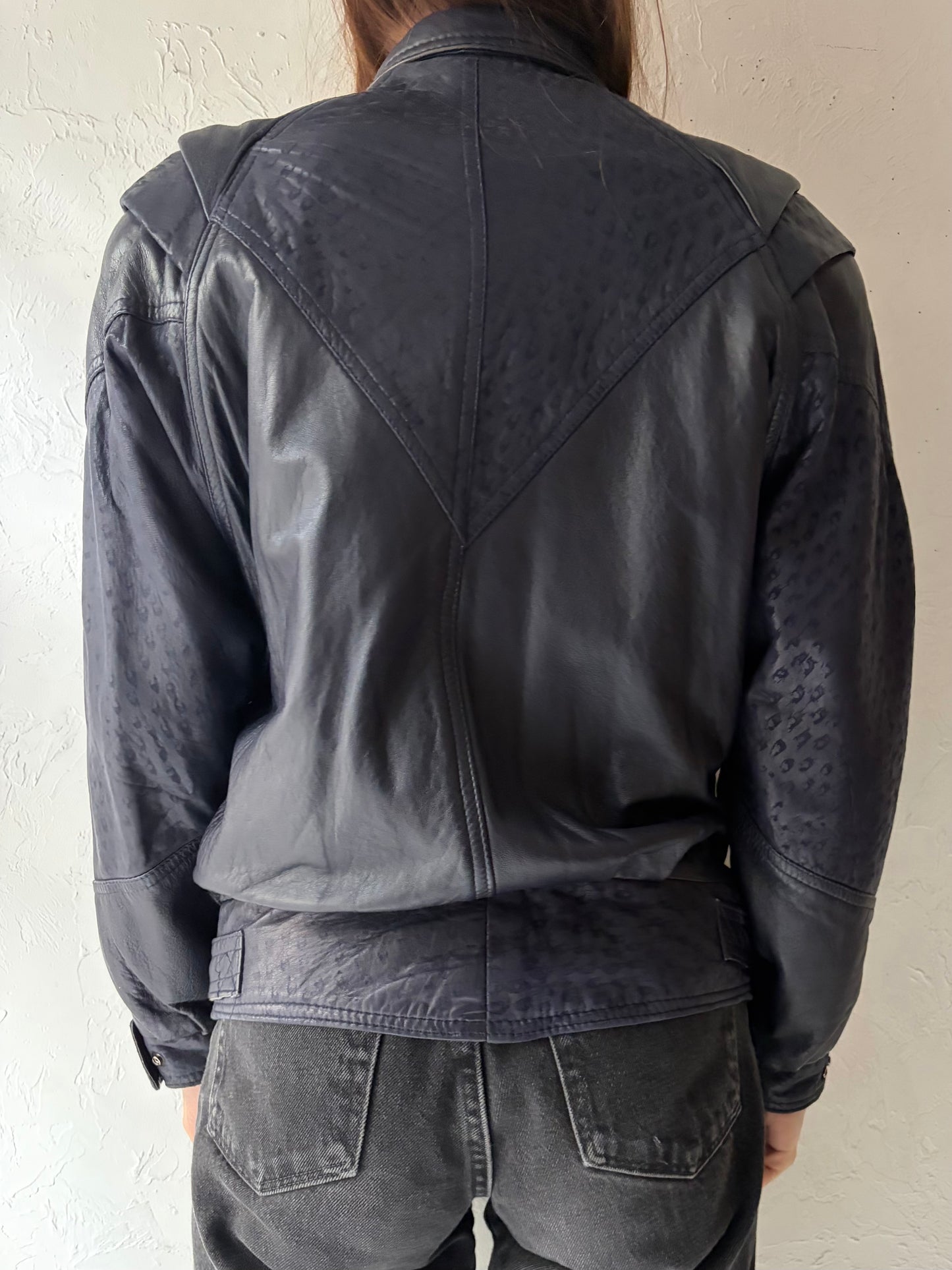 80s 'Valdor' Purple Leather Retro Streetwear Bomber Jacket / Small