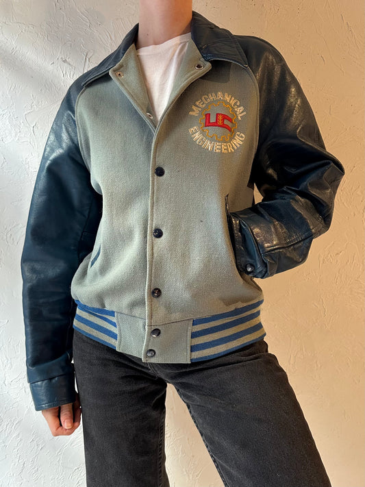 70s ‘Bonson’ Mechanical Engineering Leather Varsity Jacket / Small