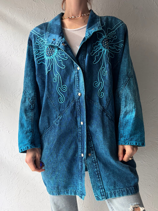 80s 'Pado' Retro Acid Wash Denim Jacket / 1980s Jean Western Blazer Jacket / Large