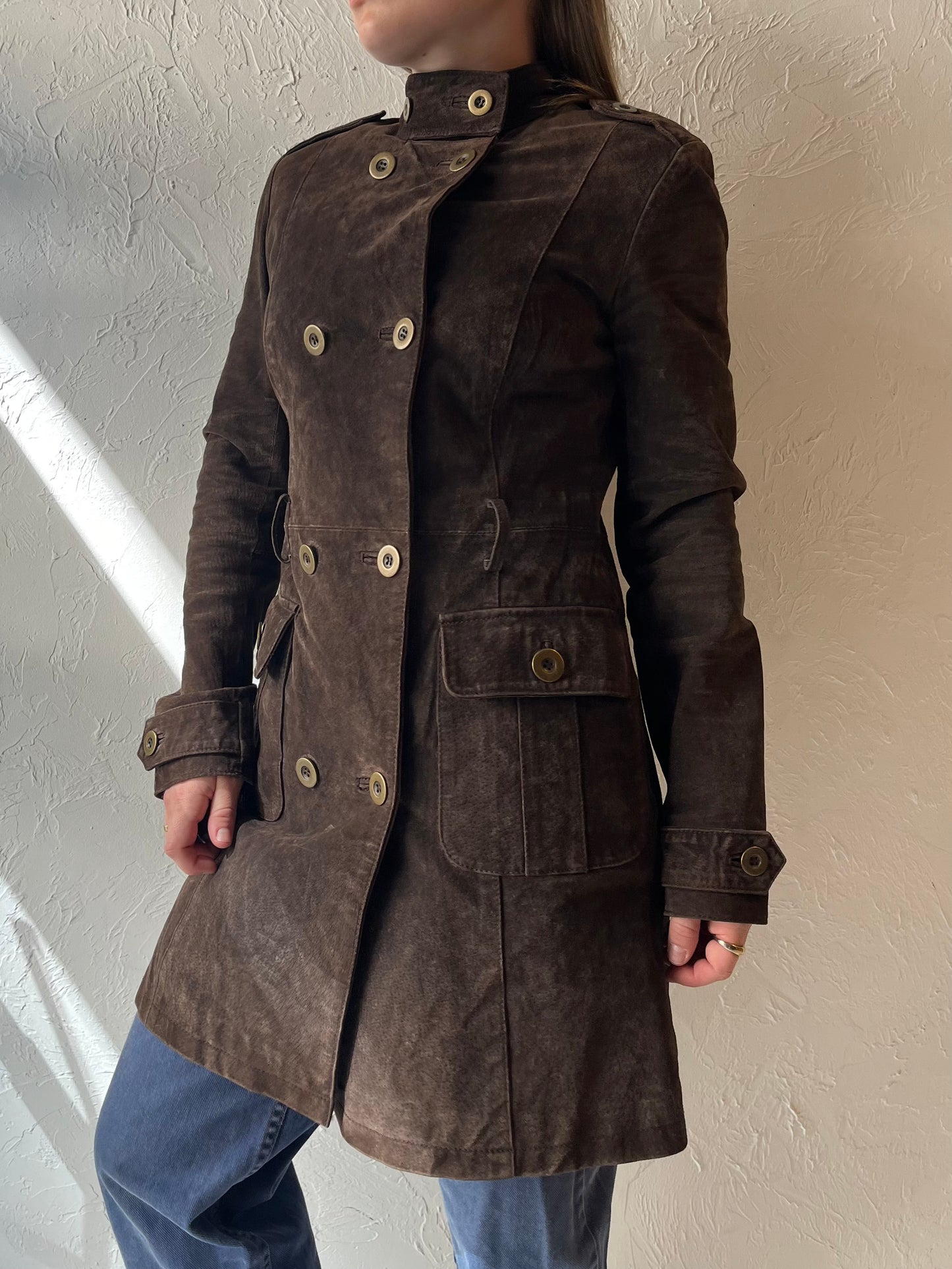 Y2k 'Le Chateau' Brown Suede Leather Coat / XXS