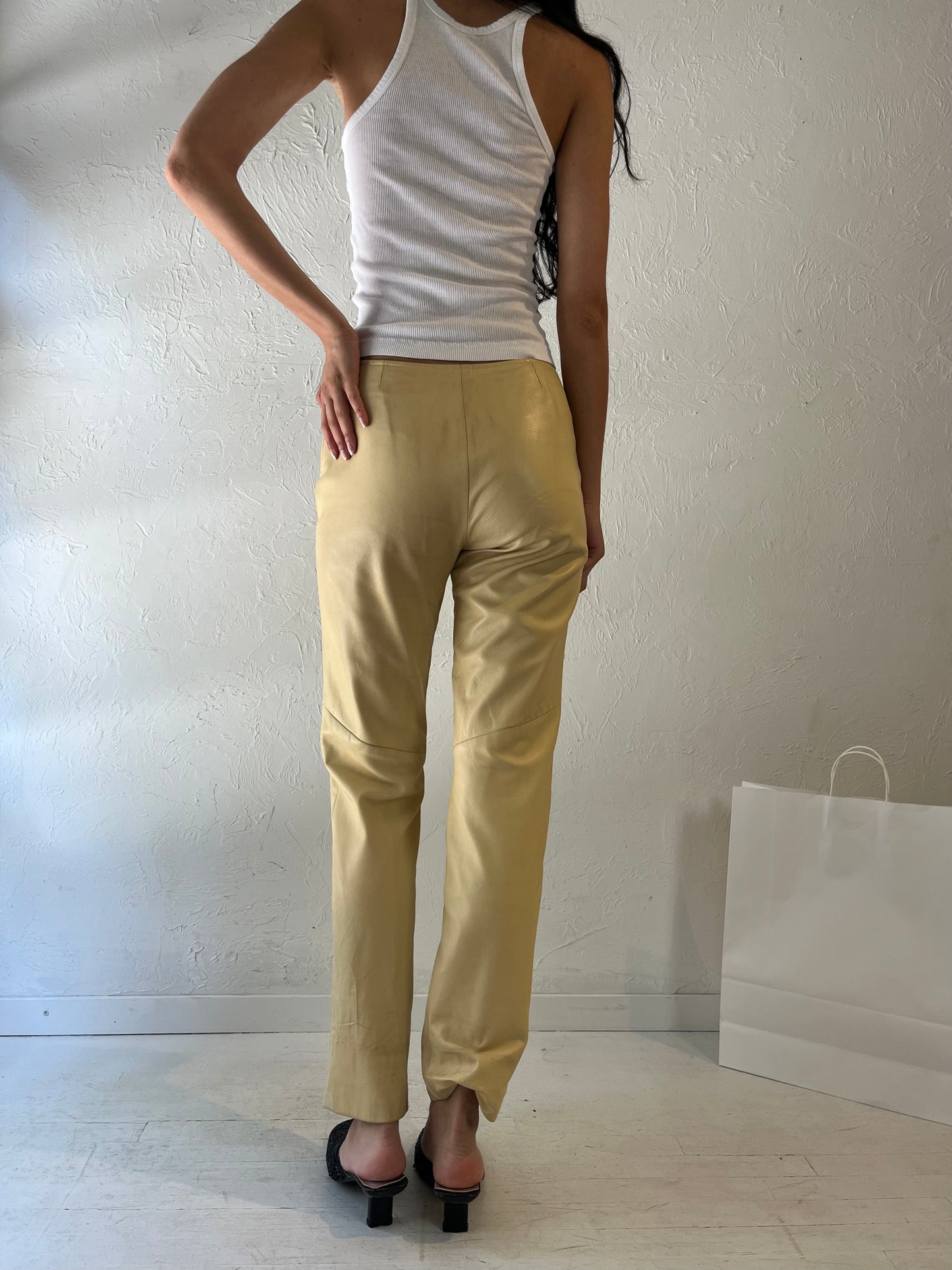 90s 'Danier' Beige Leather Pants / Small - Medium