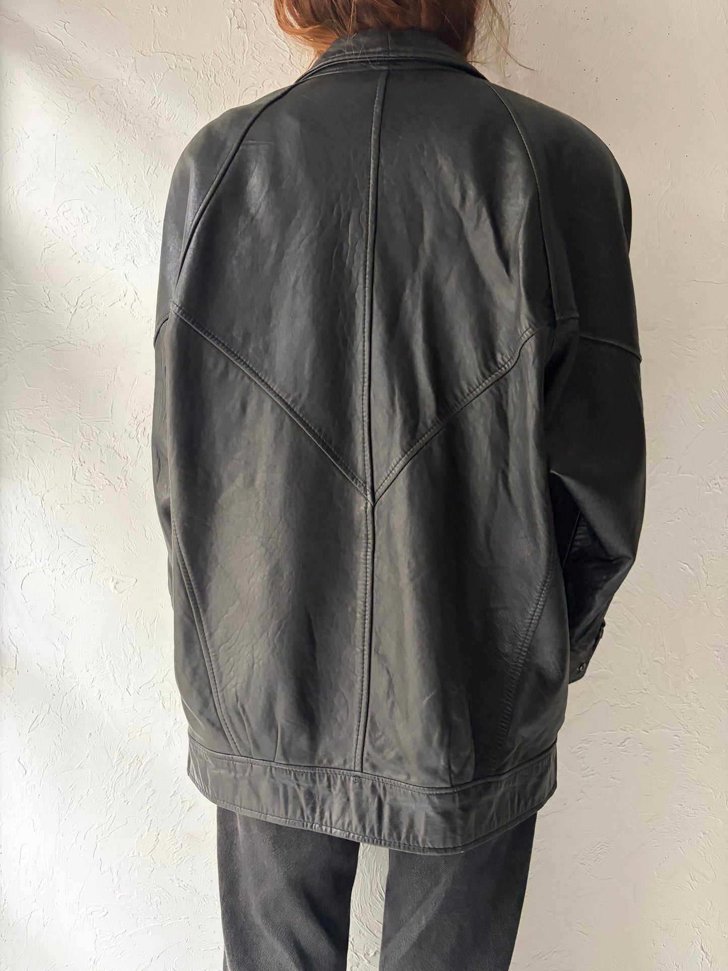 90s 'Liz Phillips' Black Leather Jacket / Large