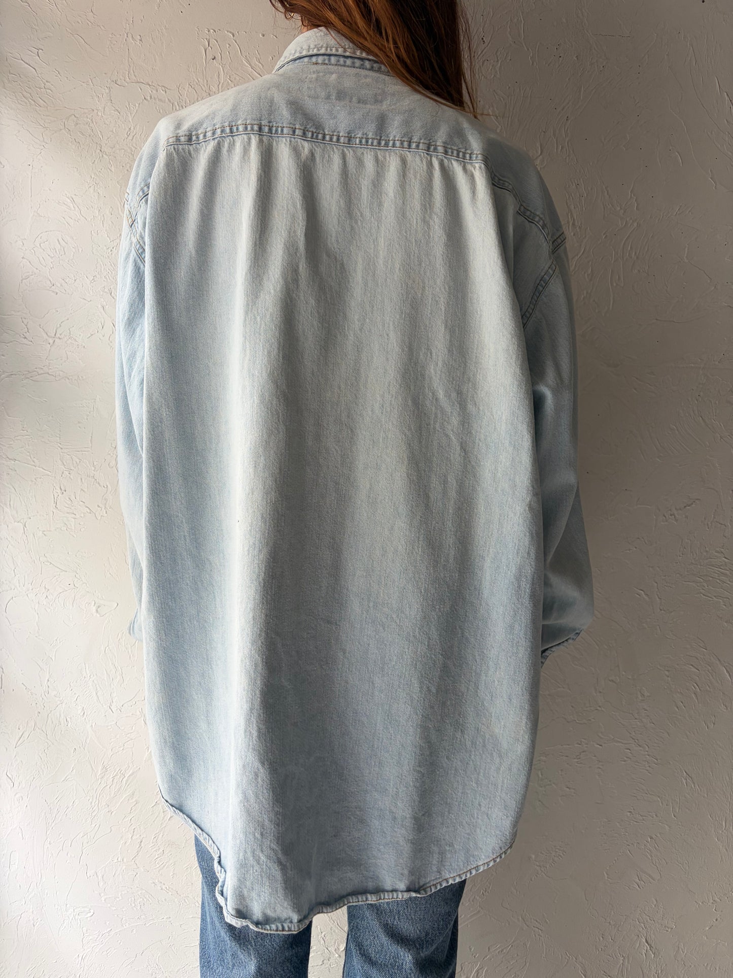 90s 'Levis' Light Wash Denim Button Up Shirt / XL