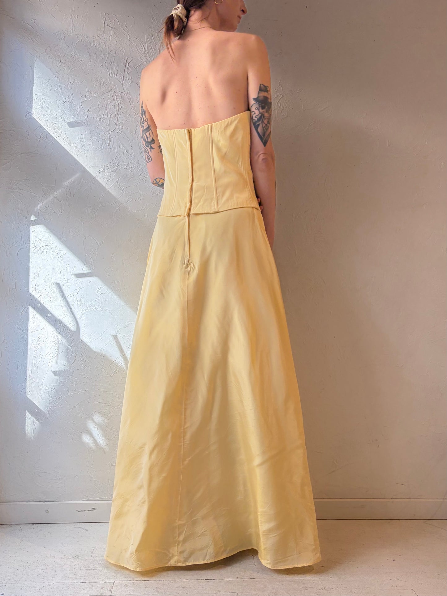 80s 'Gunne Sax' Yellow Strapless Formal Dress / Medium