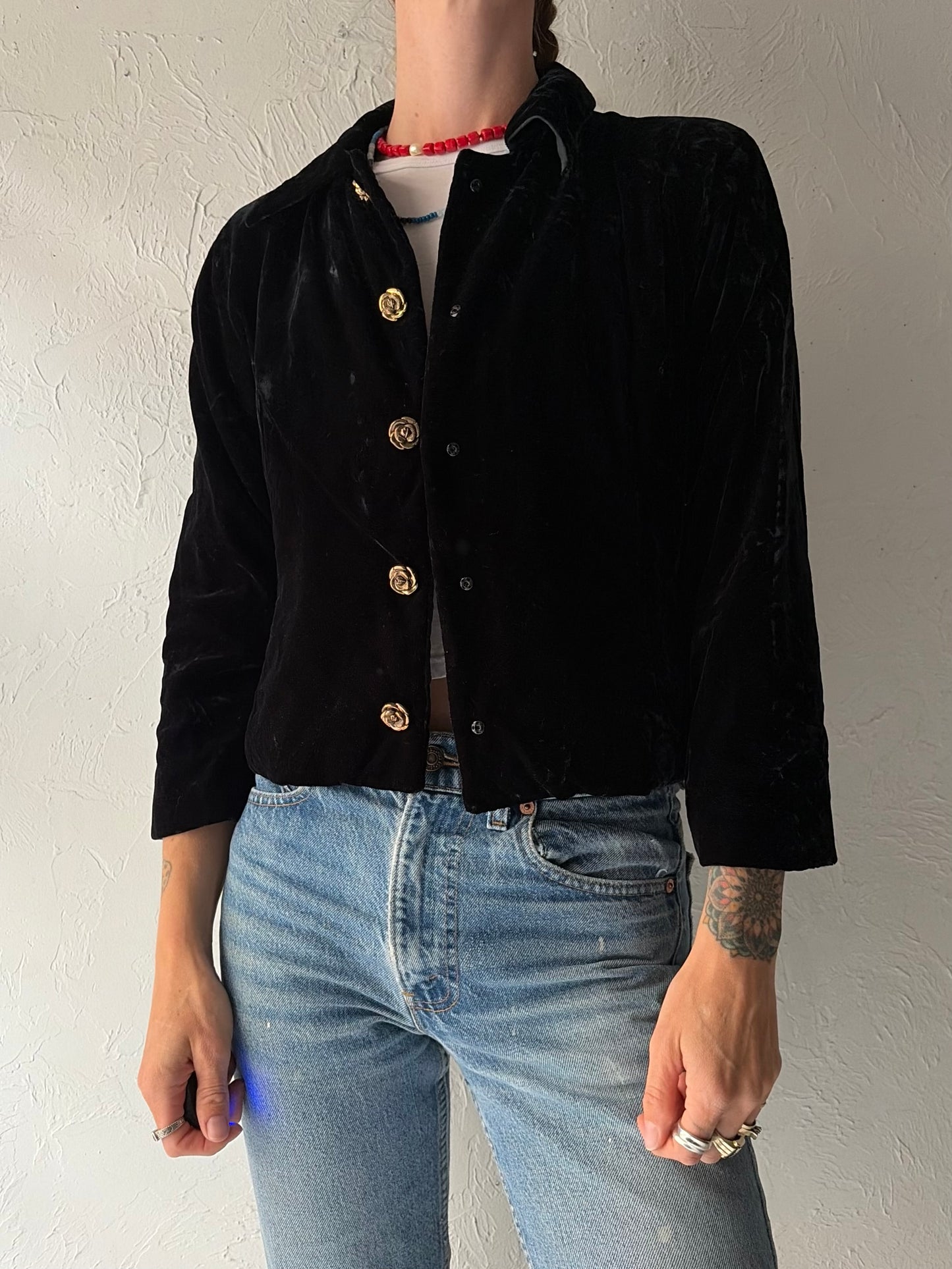 Vintage Black Velvet Evening Jacket / Small