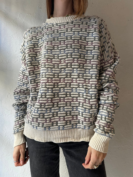 90s 'Steeple Chase' Cotton Pullover Sweater / Small
