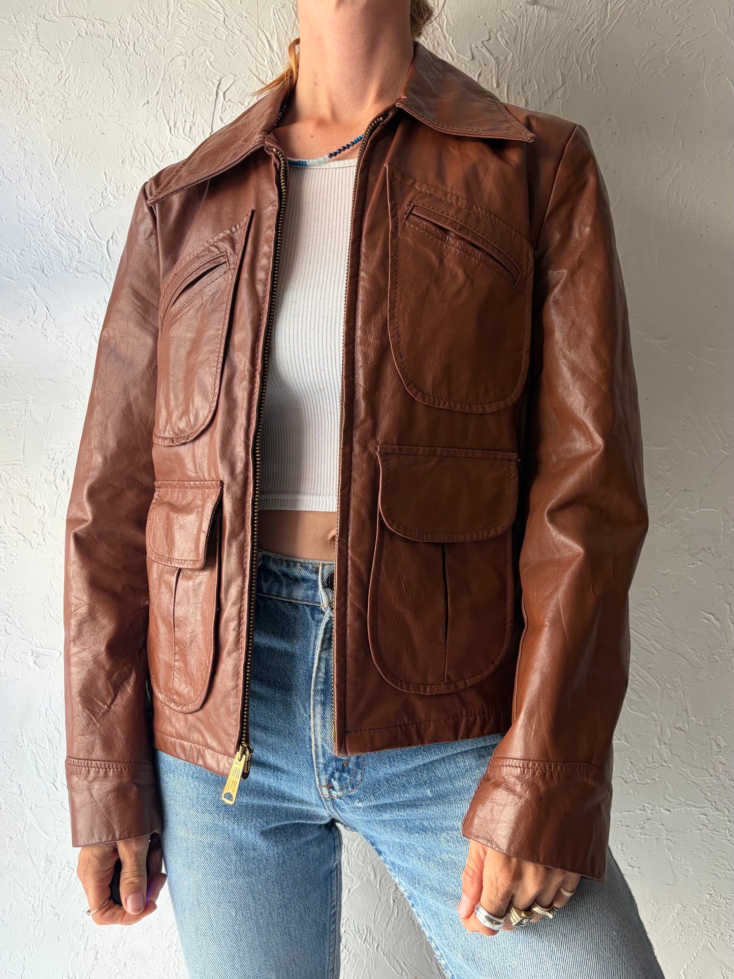 70s 'Sears' Brown Leather Jacket / Small