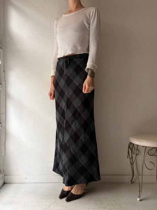 90s 'Ricki's' Gray Plaid Knit Skirt / Medium