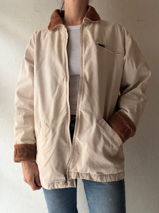 90s 'Cherokee' White Denim Barn Chore Jacket / Small
