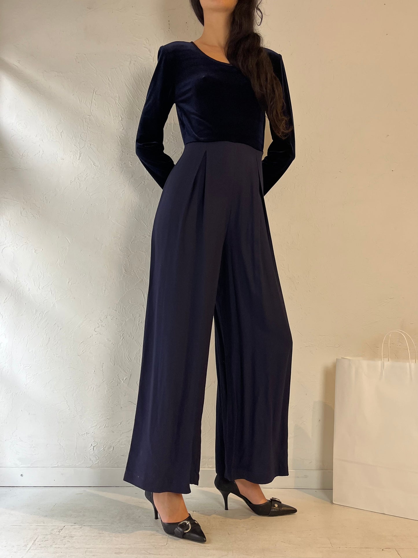 90s ‘Jessica Howard’ Navy Blue Jumpsuit / Medium