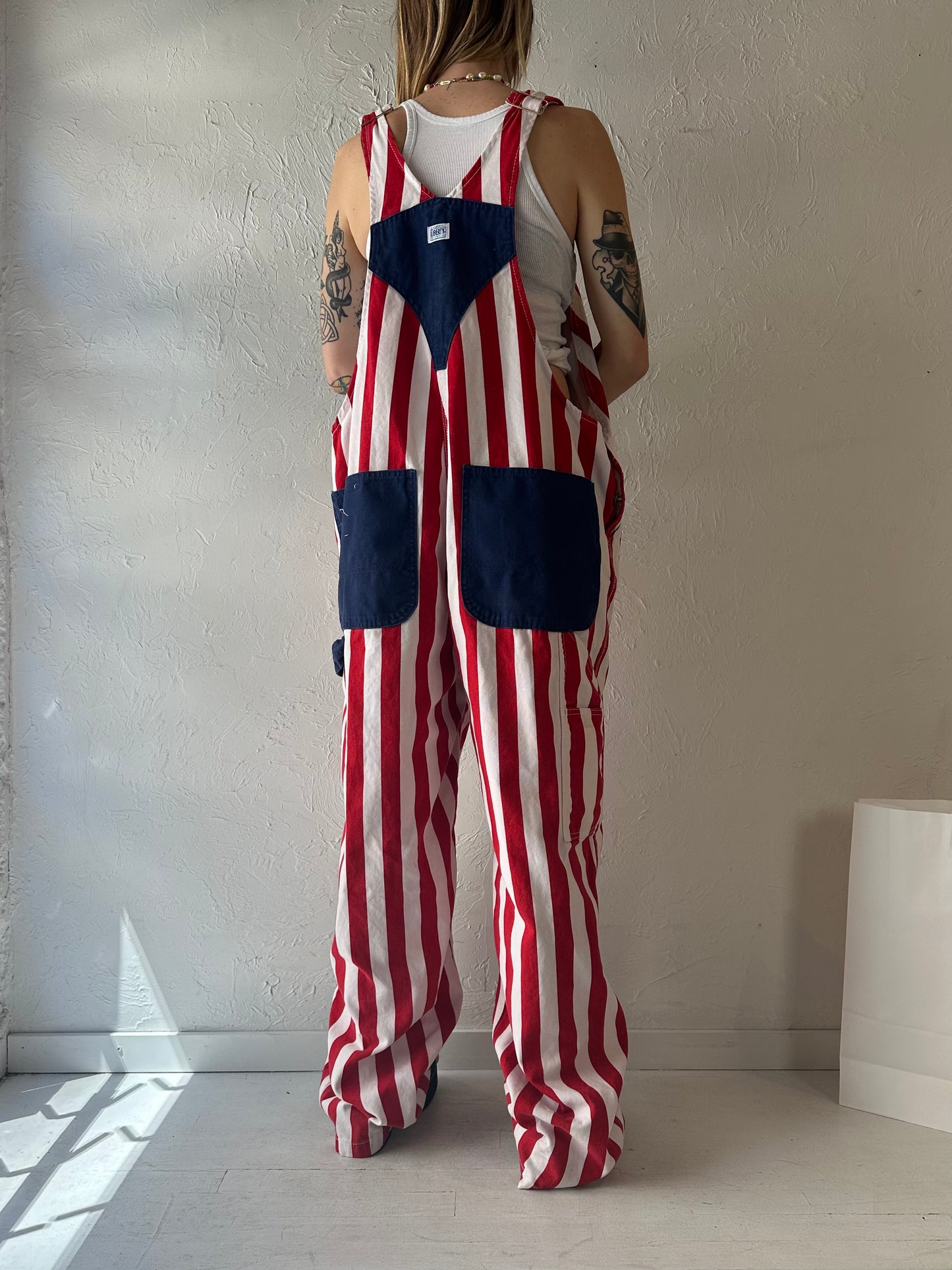 Y2k 'Liberty' Striped Denim Overalls / XL