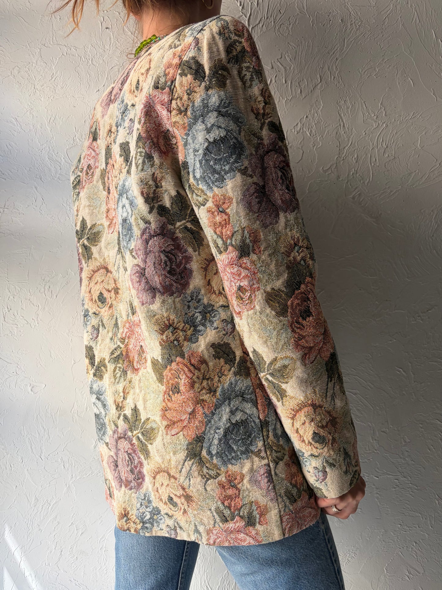 Vintage Cream Retro Floral Tapestry Jacket / Medium