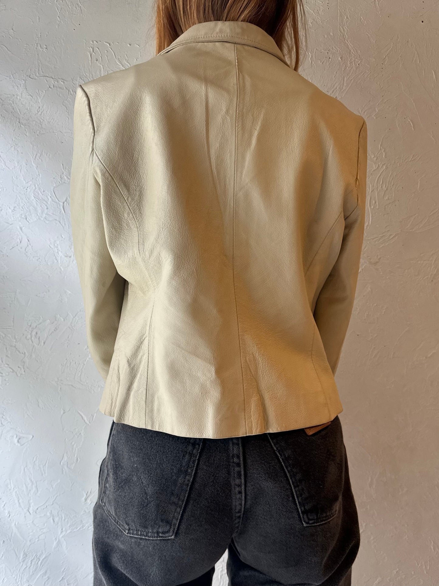 Y2K ‘OXYHO’ White Leather Jacket / Large