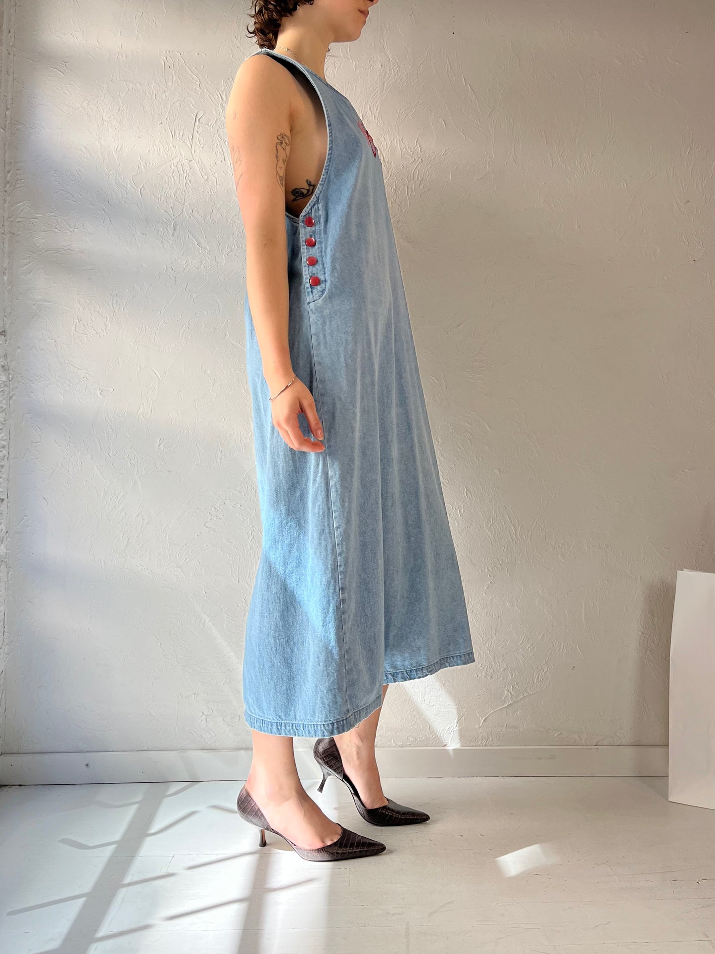 Y2k 'Christopher & Banks' Embroidered Denim Maxi Dress / Large