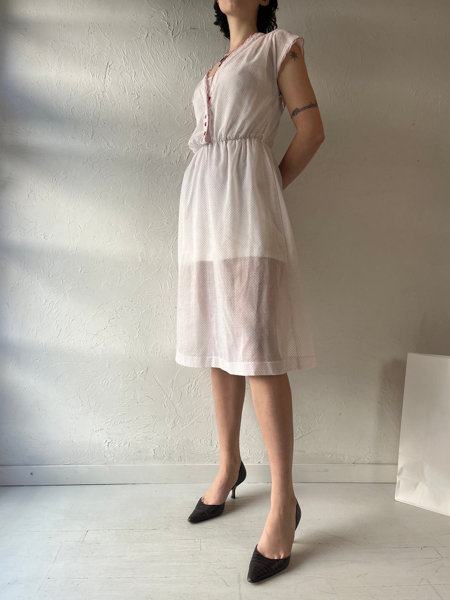 80s 'Joseph Ribkoff' White Polka Dot Dress / Small