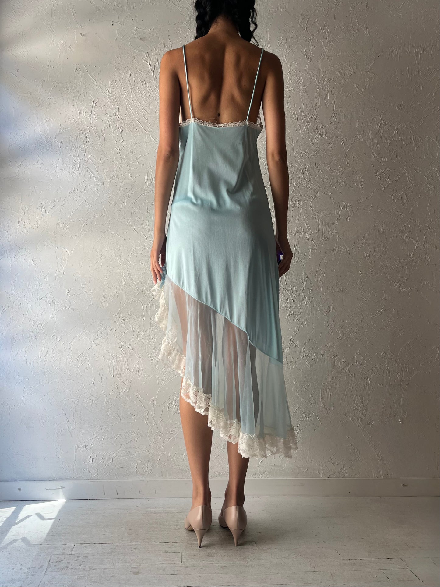 Vintage Assymetrical Baby Blue Slip Dress / Small