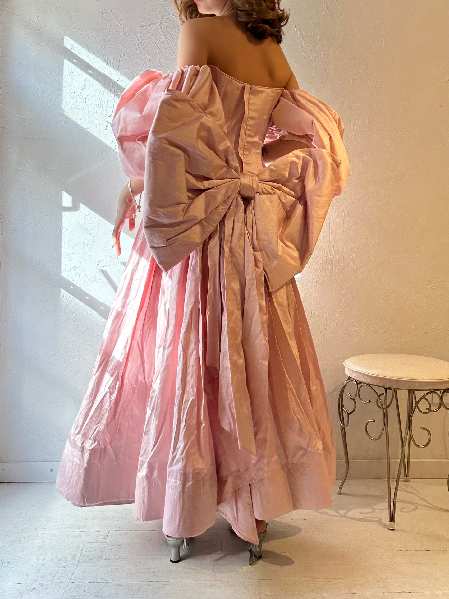 90s Handmade Pale Pink Prom Dress Set / Small - Medium