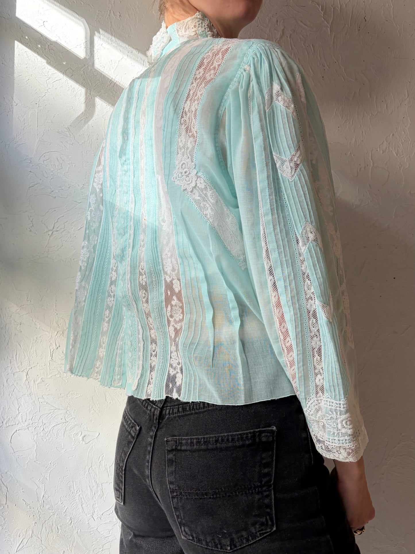 Vintage Victorian Style Green Blouse / Medium