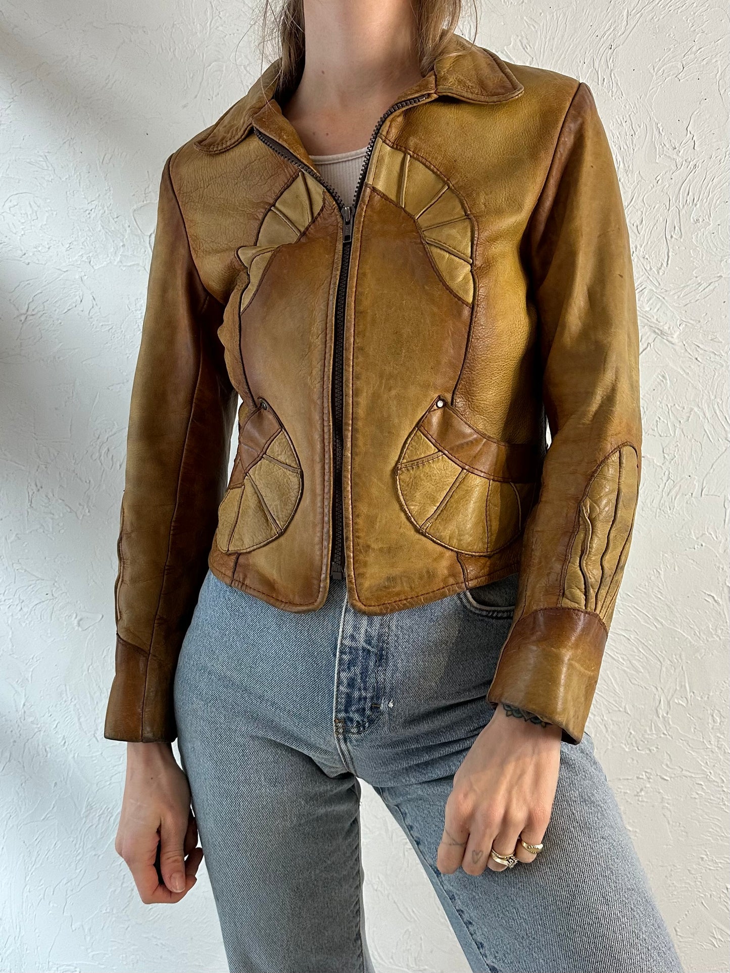 90s 'Leather Ranch' Distressed Leather Jacket / Small