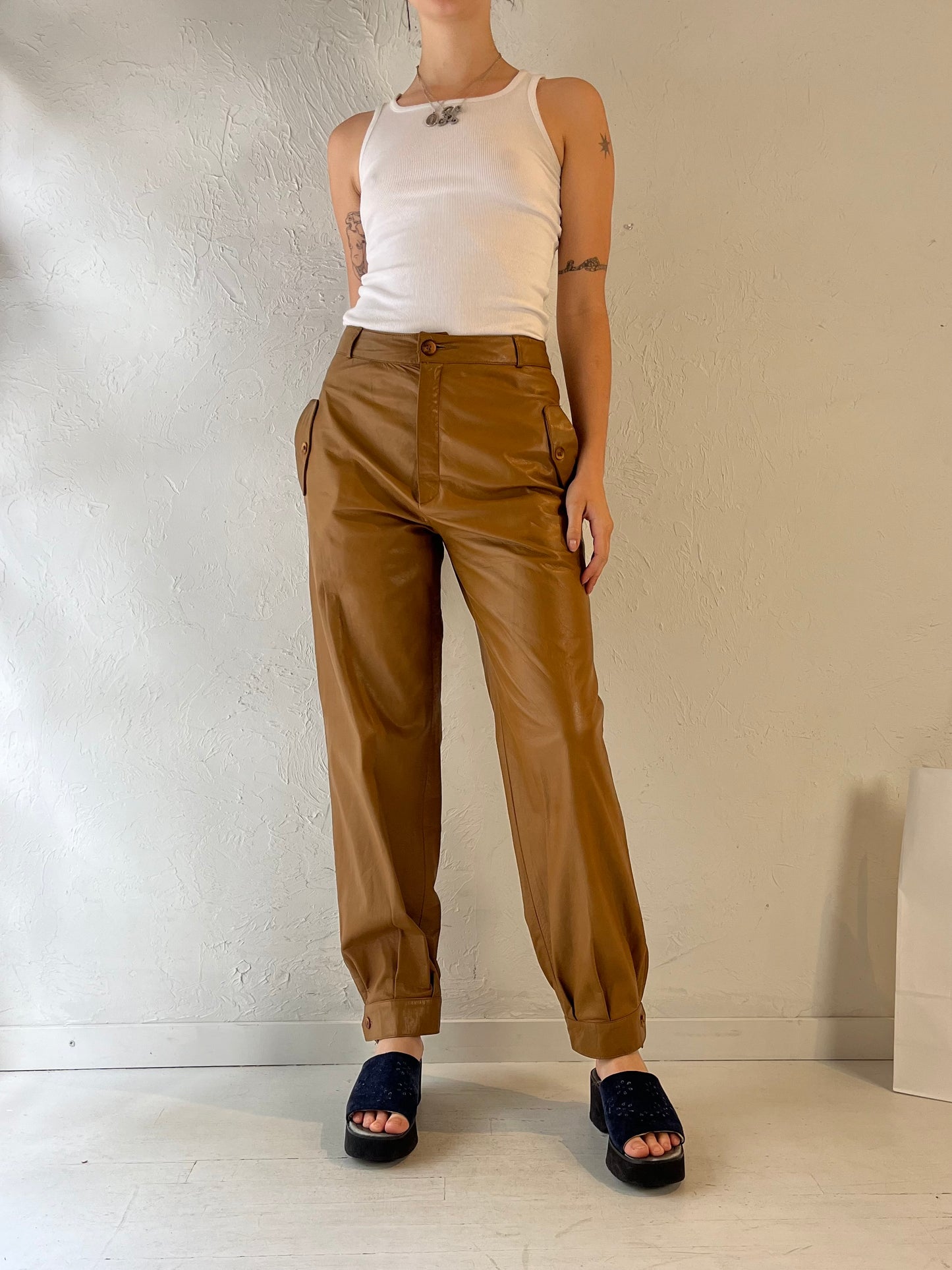 80s 'Carla' Brown Leather Pants / Medium