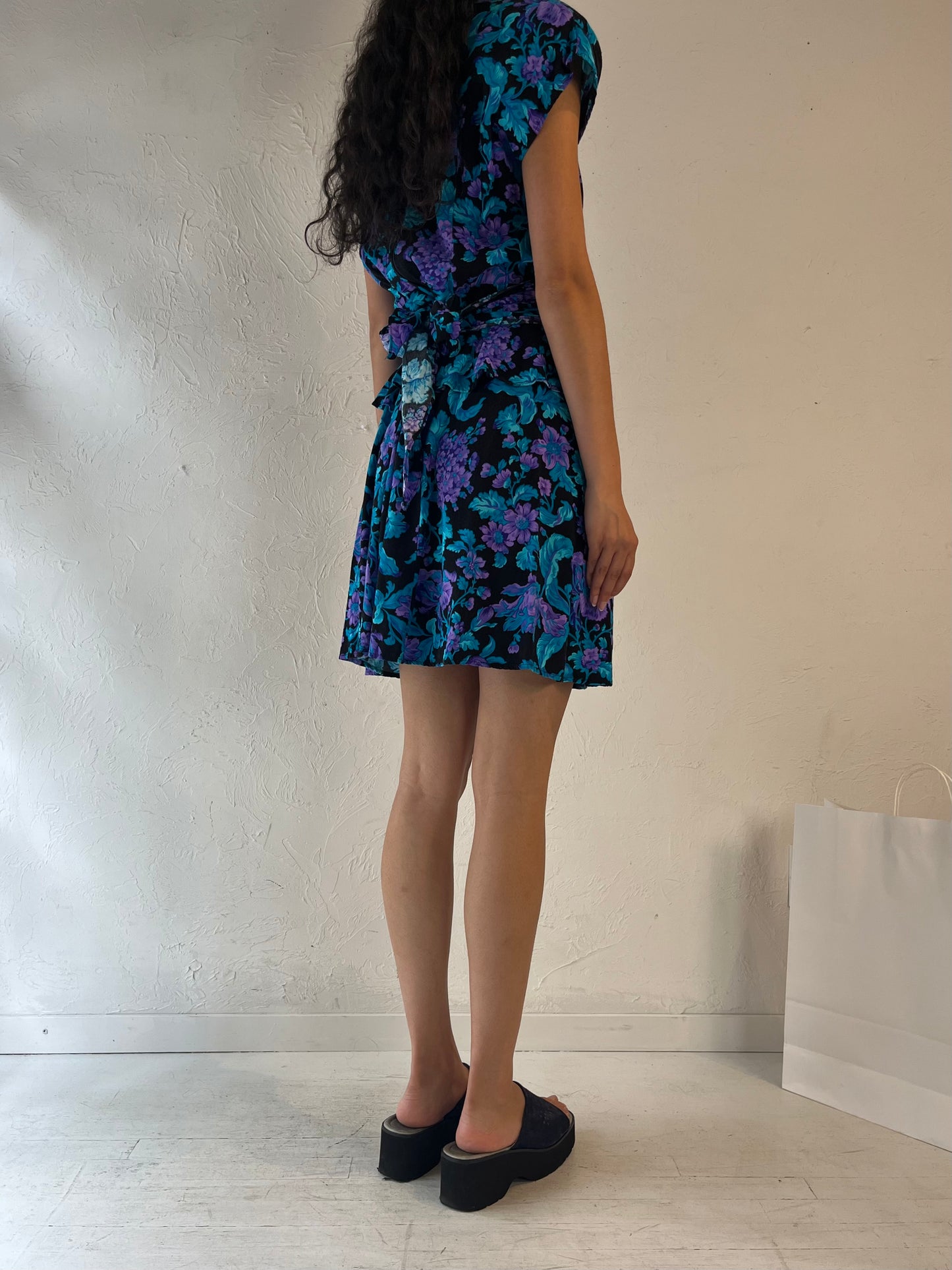 80s 'Vittoria Virini' Floral Print Rayon Dress / Medium