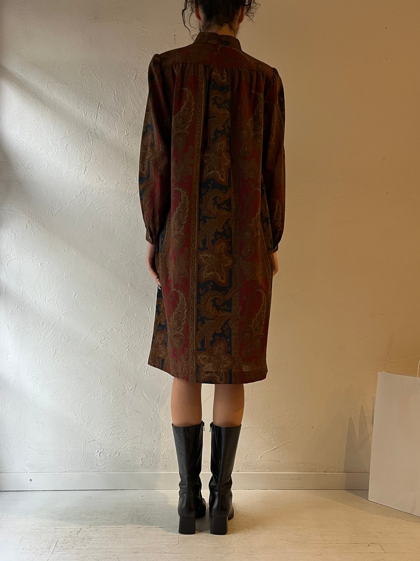 Vintage ‘Ports’ Brown Wool Paisley Dress / Large