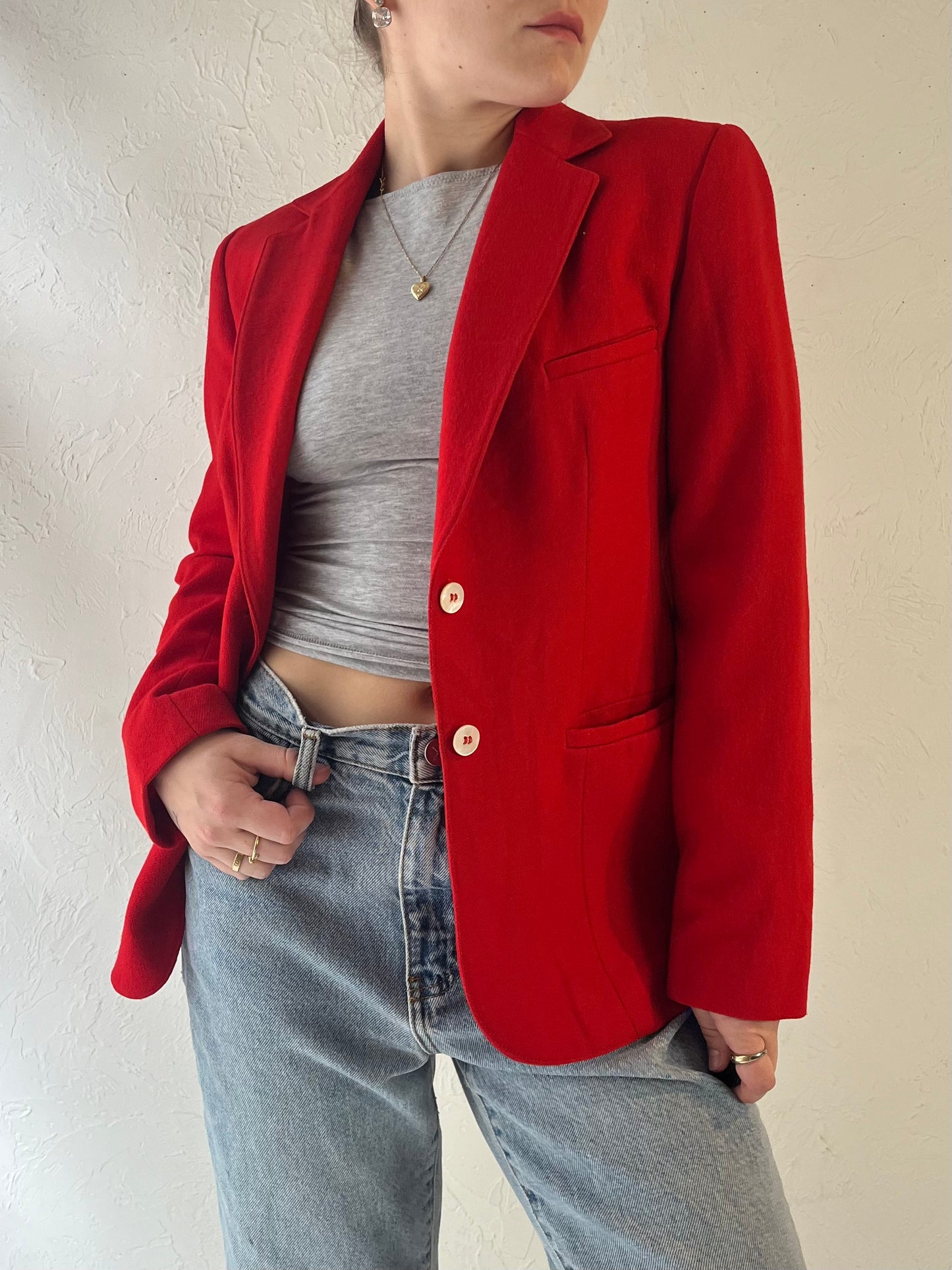 70s 'Evan Picone' Red Knit Blazer Jacket / Union Made / Small