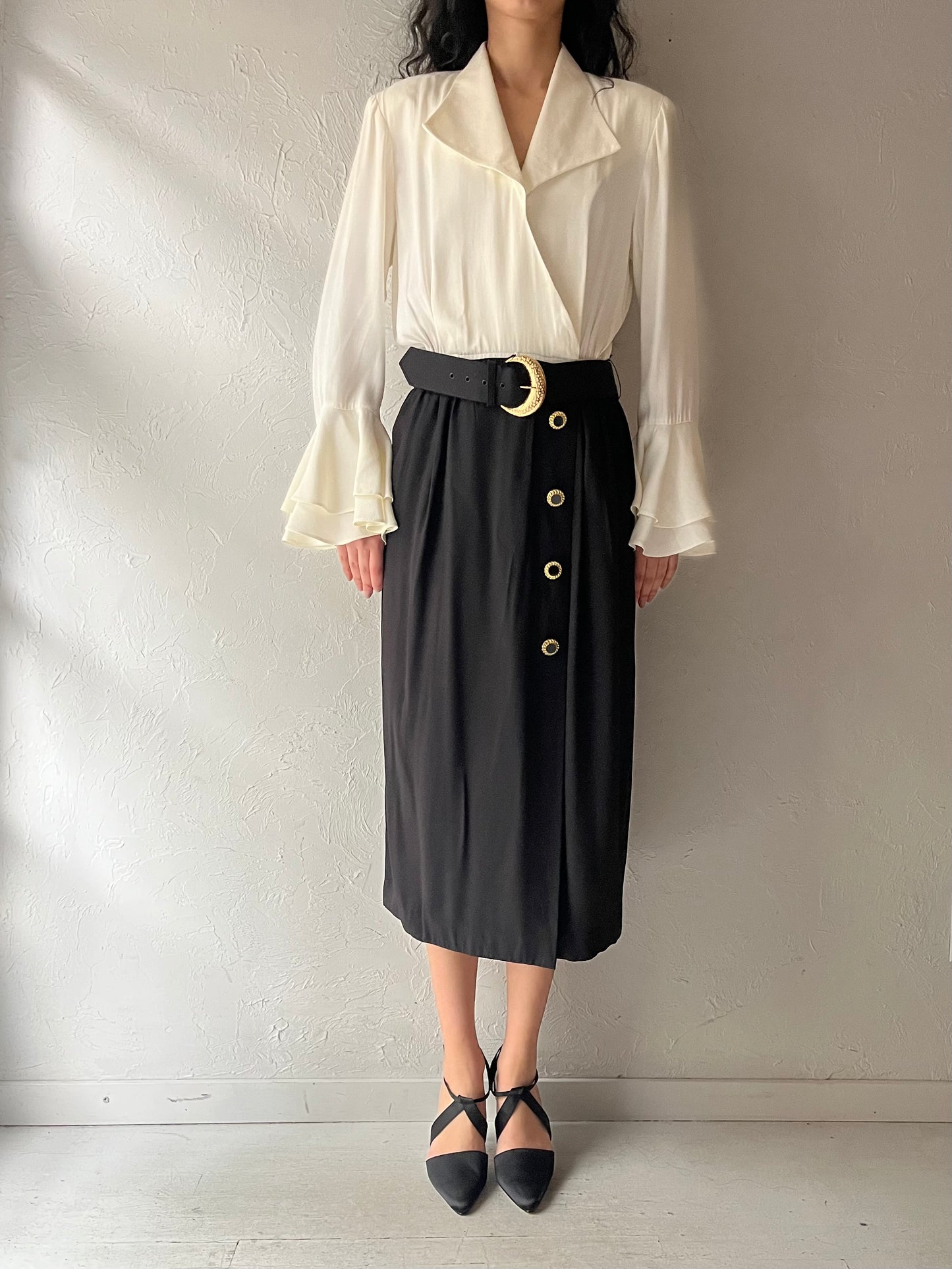 80s 'Leslie Fay' Long Sleeve Midi Dress / Medium