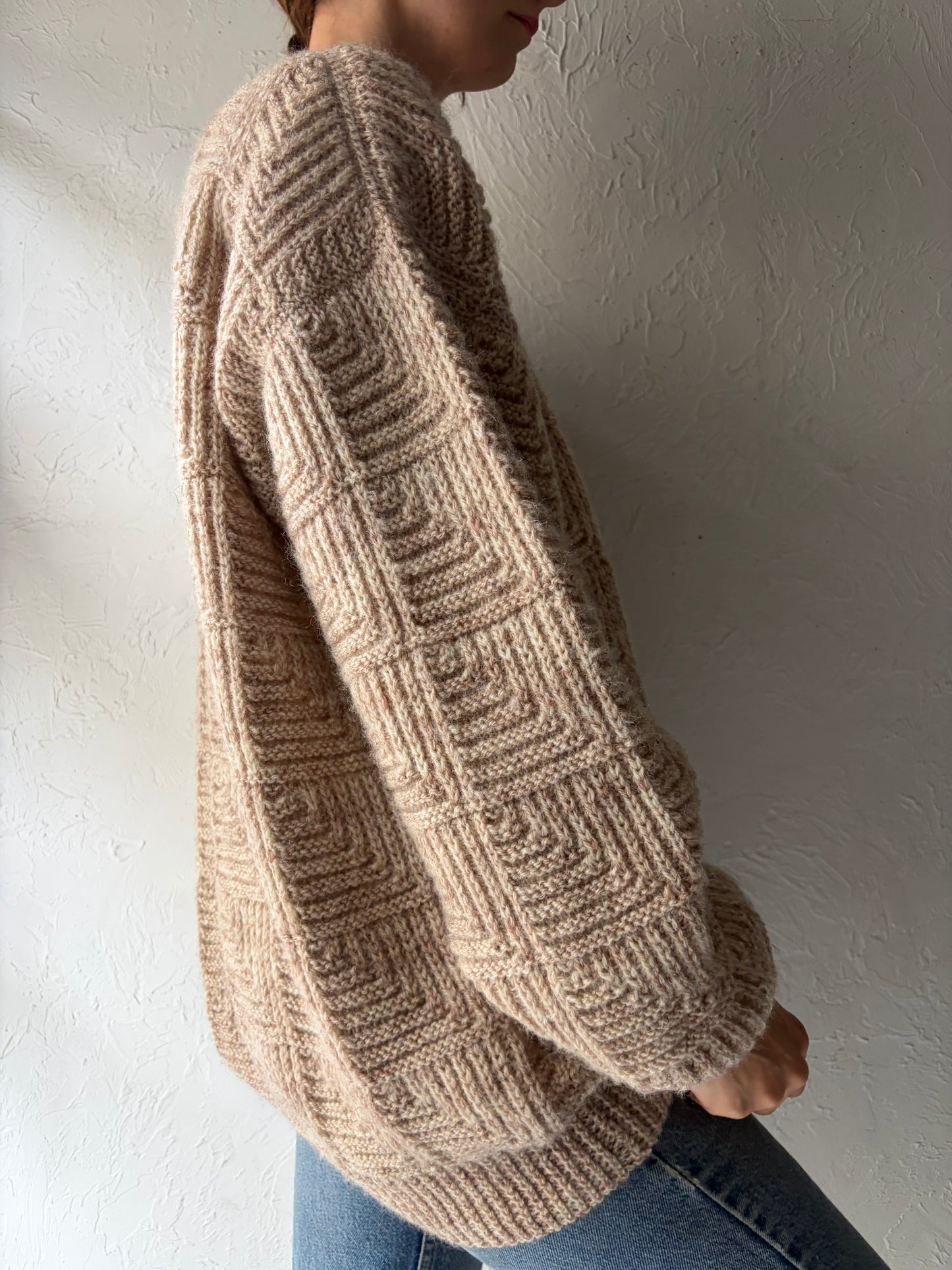 Vintage Handknit Oatmeal Normcore Minimalist Crew Neck Pullover Sweater / Large